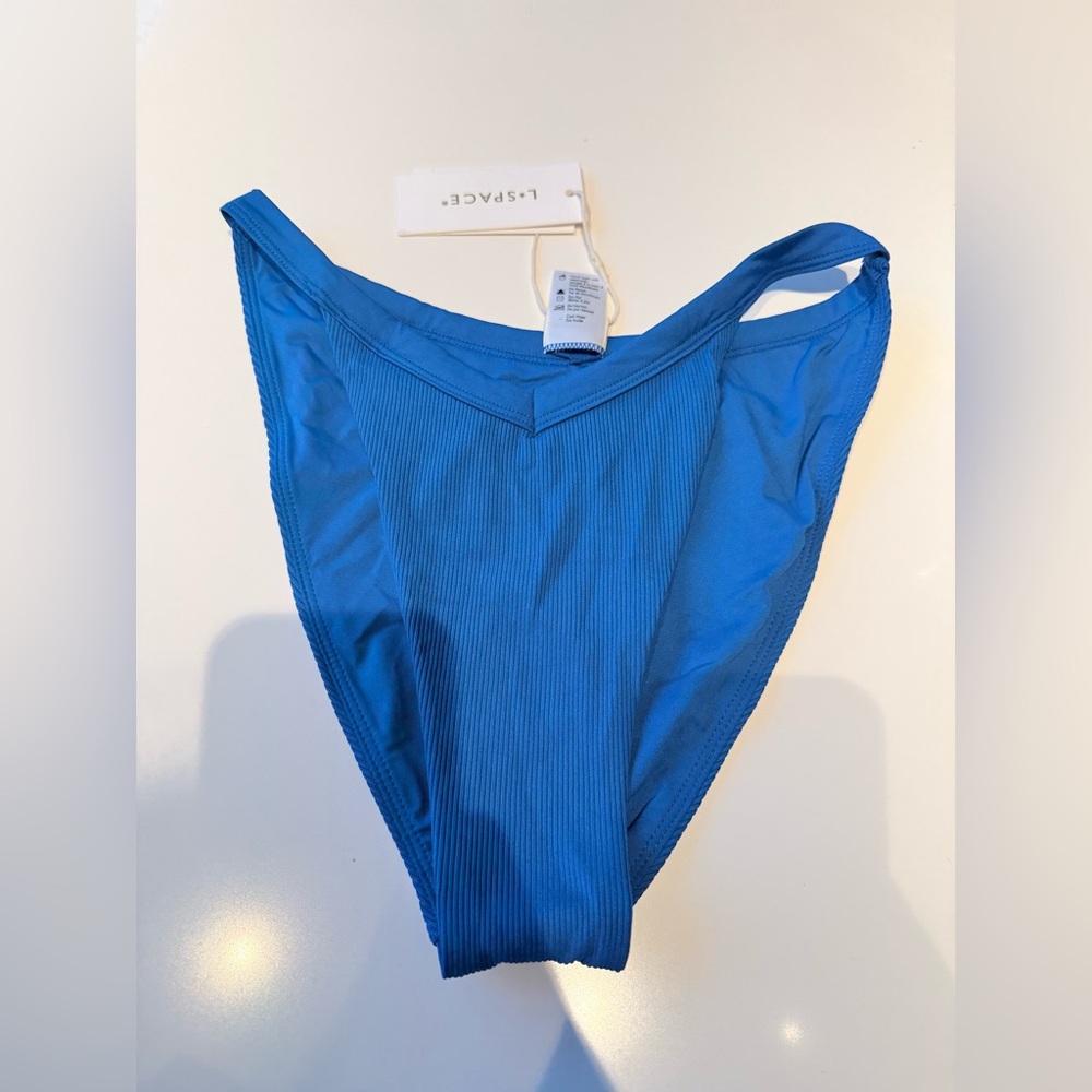 l*space Bright Blue Ribbed High-Leg Bikini Bottom